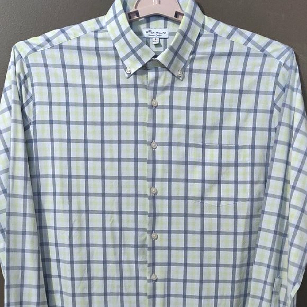 Peter Millar Summer Comfort Performance Long Sleeve Button Down SIZE LAR…